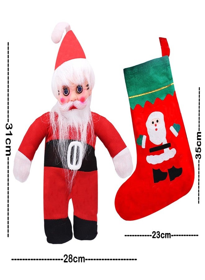 فولي دمية بابا نويل القطنية اللطيفة للغاية مع جوارب عيد الميلاد وحقيبة هدايا للاحتفال بيوم عيد الميلاد | هدايا عيد الميلاد للأطفال (مع جوارب كبيرة) - Image 2